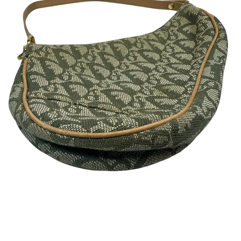 Christian Dior Mini Trotter Bag Vintage Oblique Green Shoulder Purse CD Gold Tan - Picture 10 of 12